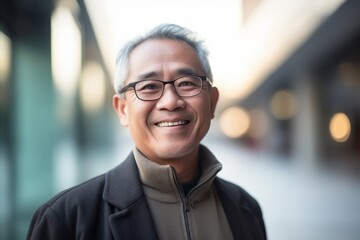 Portrait of happy asian senior man with eyeglasses.