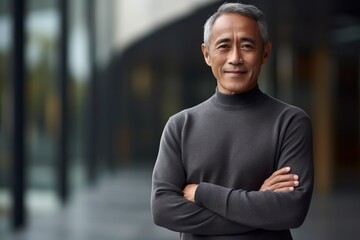 Portrait of confident mature Asian businessman with arms crossed looking at camera