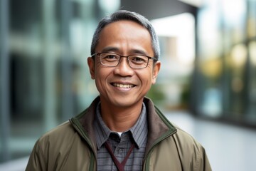 Portrait of smiling asian senior man with eyeglasses looking at camera