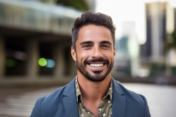 Obraz premium Portrait of a handsome young businessman smiling at camera in the city