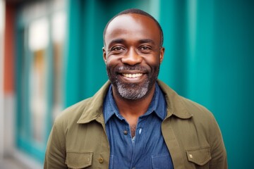 Obraz premium Portrait of a handsome mature African man smiling at the camera outdoors