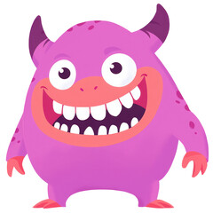 Fototapeta premium Fantasy Fun with Cute Purple Monster Cartoon: Cheerful and Imaginative Flat Character Design for Children. Isolated on transparent background. Generative AI