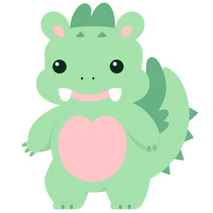 Obraz premium Fantasy Fun with Cute Green Monster Cartoon: Cheerful and Imaginative Flat Character Design for Children. Isolated on transparent background. Generative AI