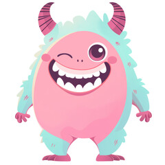 Fototapeta premium Fantasy Fun with Cute Pink Monster Cartoon: Cheerful and Imaginative Flat Character Design for Children. Isolated on transparent background. Generative AI