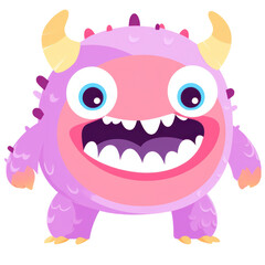 Fototapeta premium Fantasy Fun with Cute Purple Monster Cartoon: Cheerful and Imaginative Flat Character Design for Children. Isolated on transparent background. Generative AI