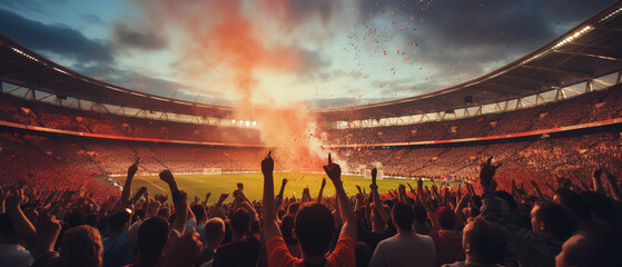 Passionate Supporters. Football Fans Cheering for Their Team - obrazy, fototapety, plakaty