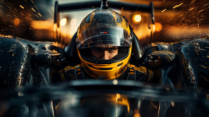Racer in F1 Race Car. Speed concept