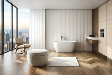 Fototapeta na wymiar modern bathroom with white furniture