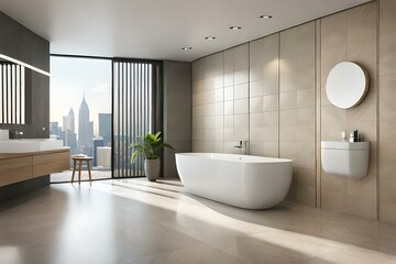 Naklejka na ściany i meble modern bathroom interior with bathtub