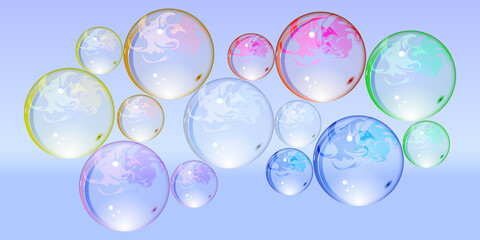 Glass transparent multicolored balls on a purple background.