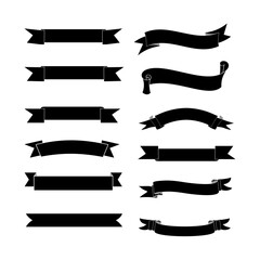 retro ribbon set isolated in black and white