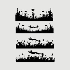 set of  illustration people pick up coach and cup. sport supporter silhouette in  black  and white