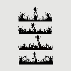 illustration of a set of people with cup. sport supporter silhouette