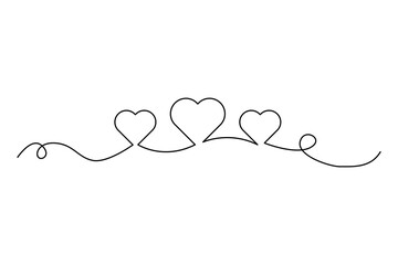 Three hearts drawn by one line. love concept. Vector illustration. EPS 10.