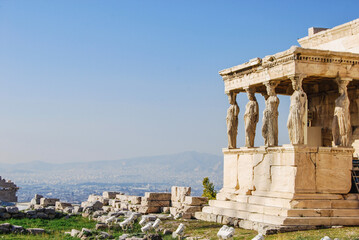 The Erechtheion or Temple of Athena Polias in Athens Acropolis, Caryatides of the Porch of the...