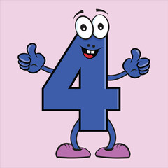 Creative Number 4 Funny Cartoon Character 