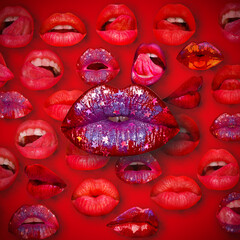 Lips and mouth. Female lip in red background. Woman lips.