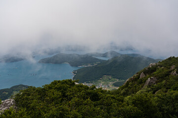 Fototapeta premium Aerial View of Geoje Island with cloud background in South Korea