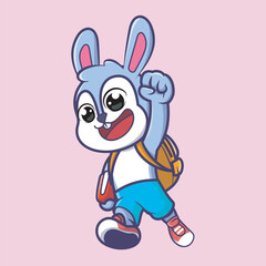 Cute rabbit go to school cartoon illustration
