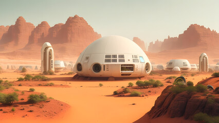 Fototapeta na wymiar 火星の建物｜Buildings on Mars, Generative Ai