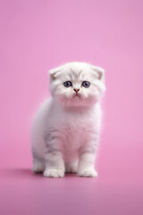 Very cute White Scottish fold in nature, national geography, Wide life animals. AI Generated.