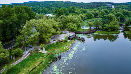 Fototapeta na wymiar The scenery of Jingyuetan National Forest Park in Changchun, China in summer