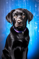 Very cute puppy black Labrador in nature, national geography, Wide life animals. AI Generated.