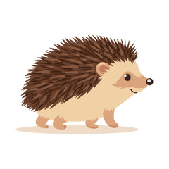 Flat Vector Cute Hedgehog. Little Hedgehog Icon. Adorable Walking Hedgehog Cartoon Character Isolated on White Background, Side View