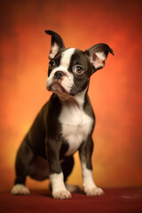 Very cute puppy Boston terrier in nature, national geography, Wide life animals. AI Generated.