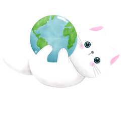 Cute cat international cat day kitten and world watercolor style illustration element Png