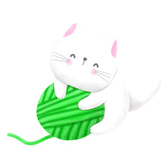 Cute cat international cat day kitten and world watercolor style illustration element Png