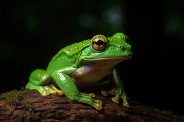 Obraz premium Image of green frog in nature forest. Amphibian. Illustration, Generative AI.
