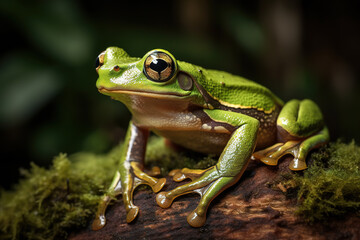 Fototapeta premium Image of green frog in nature forest. Amphibian. Illustration, Generative AI.