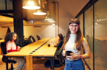 portrait beautiful latin american businesswoman in coworking office space