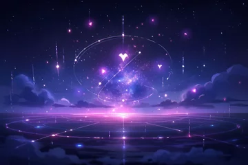 Fotobehang Donkerblauw Fantastyczny Przepływ Gwiazd: Uniwersalny Krajobraz w Stylu Japońskiego Anime, Rezonujący z Magią i Wróżbą - Generative AI