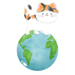 Cute cat international cat day kitten and world watercolor style illustration element Png