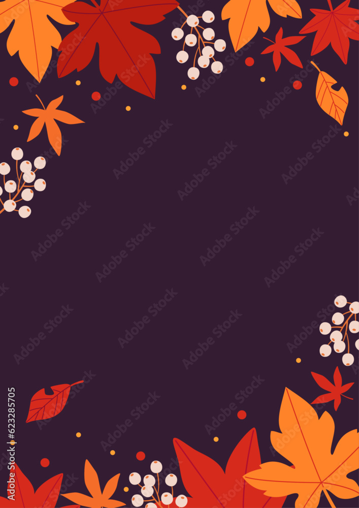 Wall mural background material designed with autumn leaves and nuts
