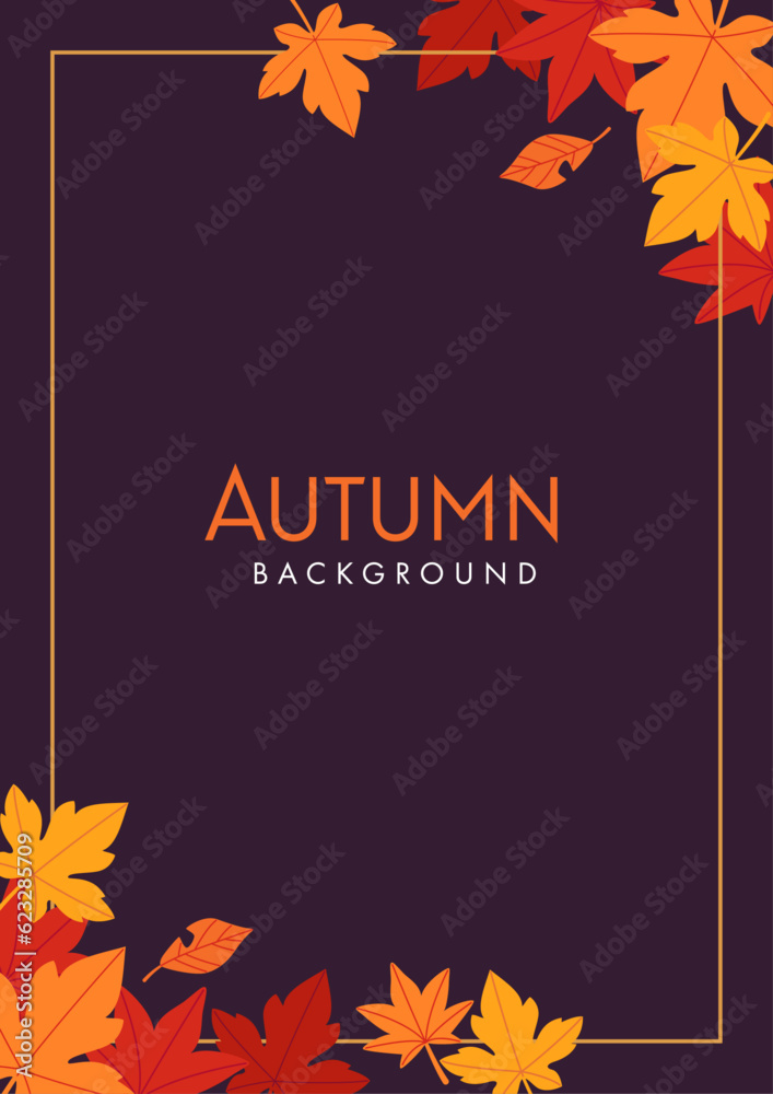 Wall mural background material designed with autumn leaves and nuts