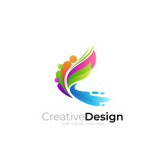 Wing logo and people care design template, abstract wing icon