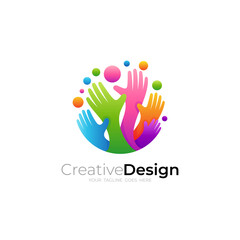 Obraz premium Hand care logo design colorful, hug icon with charity logos