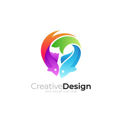 Two fish logo with simple design vector, 3d colorful