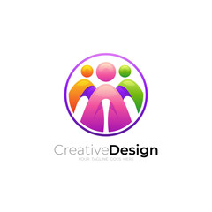 People care logo with community design template, social icons