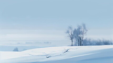 Minimalistic Snowy Landscape Illustration AI Generated