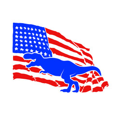 Patriotic Dinosaur vector illustation, 4th of July with USA flag. T-Rex independence, Dinosaur American Flag. © Tirtonirmolo