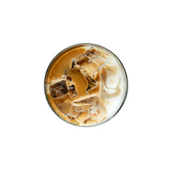 Iced coffee with milk in a glass on a table in a cafe