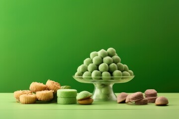 Fototapeta na wymiar oriental sweets on green background .copy space. Generative AI