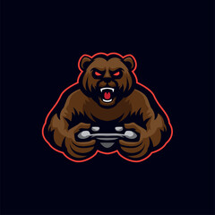 Bear with console gaming mascot logo