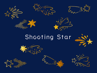 手描きキラキラゴールドの流れ星のイラストセット
