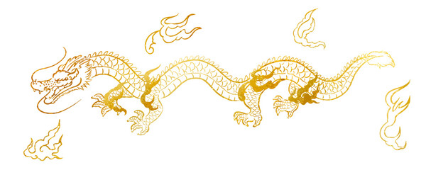 手描きのキラキラゴールドの龍のイラスト
