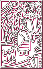 カラーシャドウシンプル花札　霜月　栃　11月　小野道風　栃に小野道風